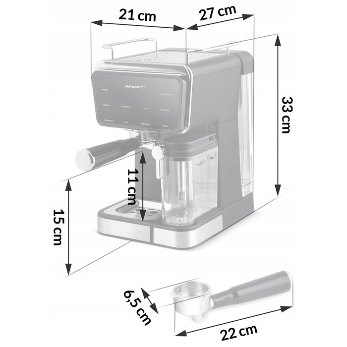Ріжкова кавомашина Berdsen з капучинатором, тиск 20 бар, 1350 Вт