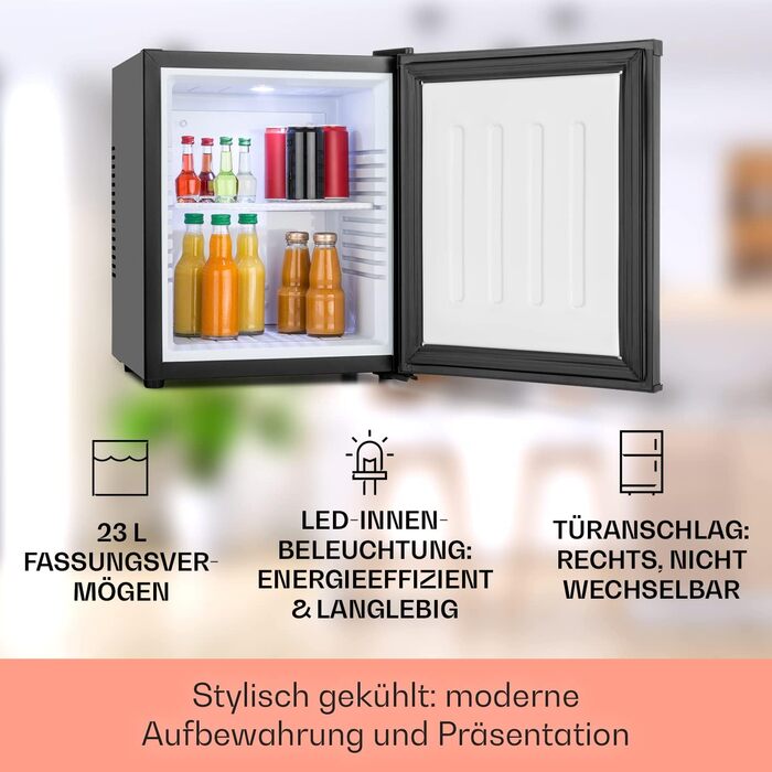 Klarstein Mini холодильник для кімнати, 23L, для напоїв та косметики, міні-бар, тихий, регульована полиця, компактний холодильник для догляду за шкірою 5-15°C, чорний