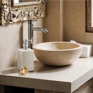 Дозатор мила Relaxdays 300 мл, наповнюваний, для ванної/кухні, білий (пісок), полірезин, нержавіюча сталь