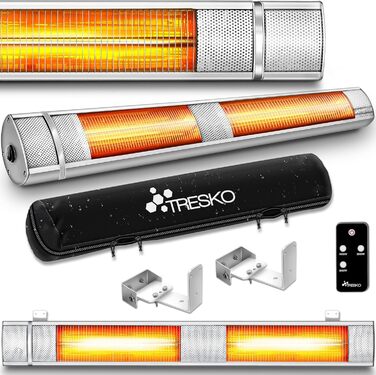 Інфрачервовий обігрівач TRESKO 3000W з пульт дистанційного керування | Тепловий струмінь для тераси, електричний, 3 режими | Тепловий струмінь для тераси, внутрішній та зовнішній | Настінний інфрачервовий обігрівач, обігрівач для пеленального столику (срі