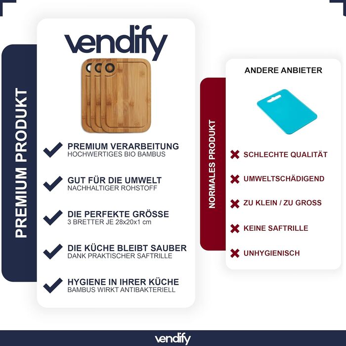 Набір кухонних дощок vendify з бамбука 3 шт 28x20 см – дерев'яні обробні дошки для кухні