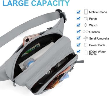 Чоловіча та жіноча поясна сумка на пояс, водонепроникна, з тримачем для пляшки, для піших прогулянок, прогулянок з собакою, активного відпочинку (A-сірий)