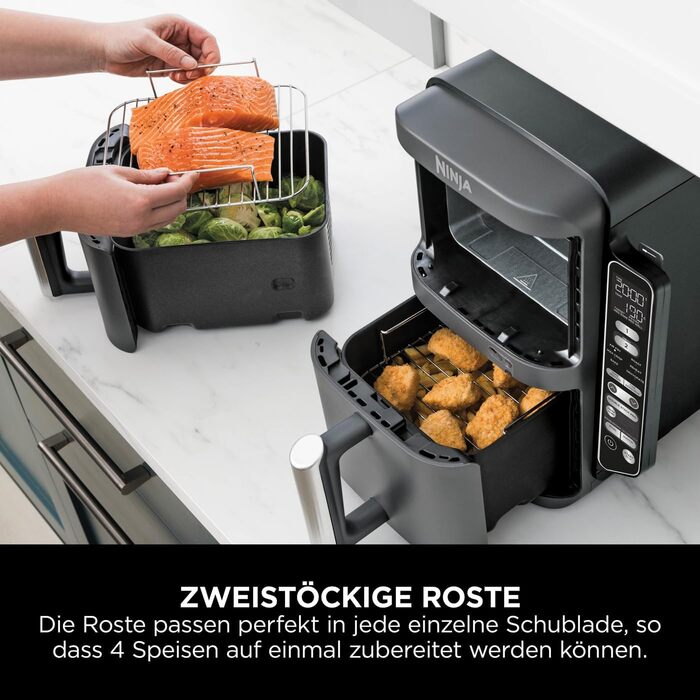 Фритюрниця повітряна Ninja Double Stack XL 9.5L з цифровим термометром, сіра SL451EU