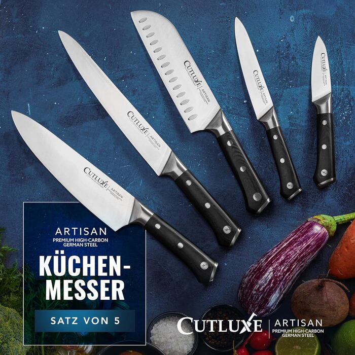 Набір кухонних ножів Cutluxe (5 предметів) із німецької сталі, професійний гострий набір ножів для кухні