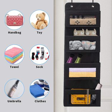 Настінна полиця BrilliantJo на двері, органайзер з 4 великими кишенями та прозорим вікном, чорний