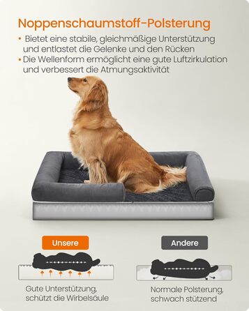 Ортопедичне ліжко для собак Feandrea, м'яке, з піднятими бортиками, знімний чохол, 112 x 86 x 18 см, темно-сірий