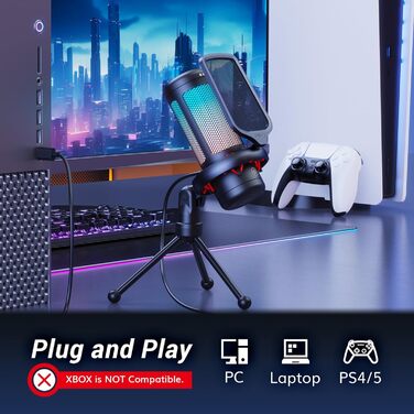 USB Мікрофон TONOR TC310 для Комп'ютера, PS4/5: Конденсаторний мікрофон для Стрімінгу з RGB підсвіткою та тримачем
