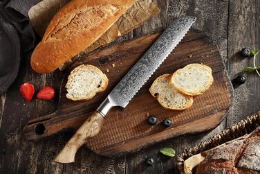 HEZHEN Кухонний ніж Gyuto 21см з дамаської сталі VG10, професійний, з ручкою з берези, для дому та ресторану