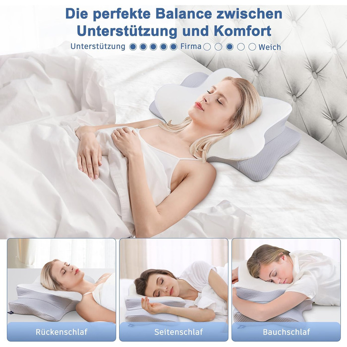 Подушка для шиї DONAMA з піни Memory Foam, ергономічна, з підлокітниками, охолоджуюча, сіра 63x38x14 см