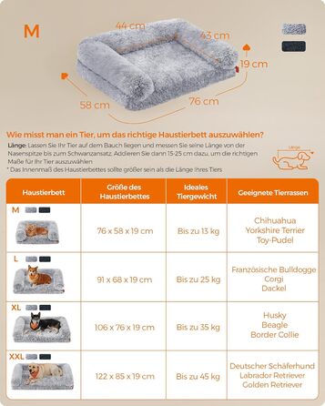 Feandrea FluffyHug лежанка для собак, розмір M, м'яка подушка для собак, килимок для мініатюрних та маленьких собак, лежанка-софа з ноппенового пінополіуретану, знімний та пральний чохол, 76 x 58 x 19 см, Ombré-Grey PGW231G01V1 M