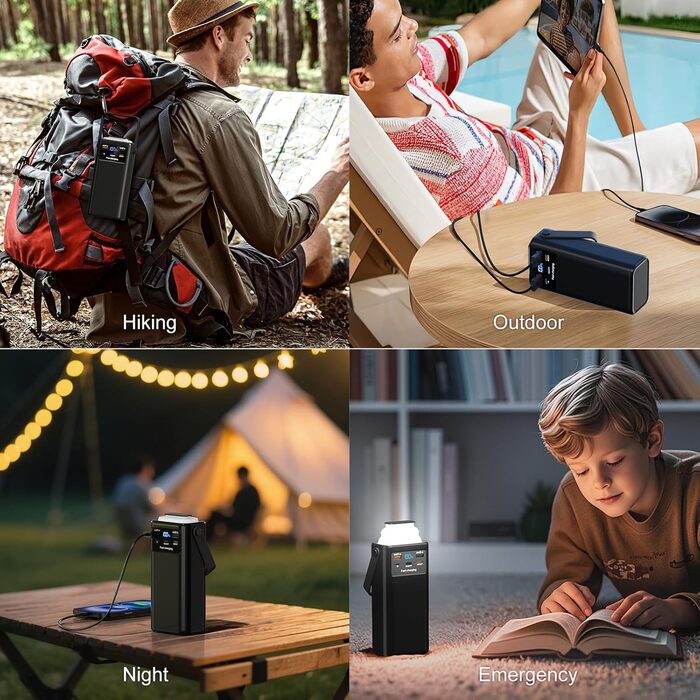 Power Bank 60000mAh 45W з LED-дисплеєм та 7 виходами - Зовнішній акумулятор для кемпінгу та подорожей, чорний