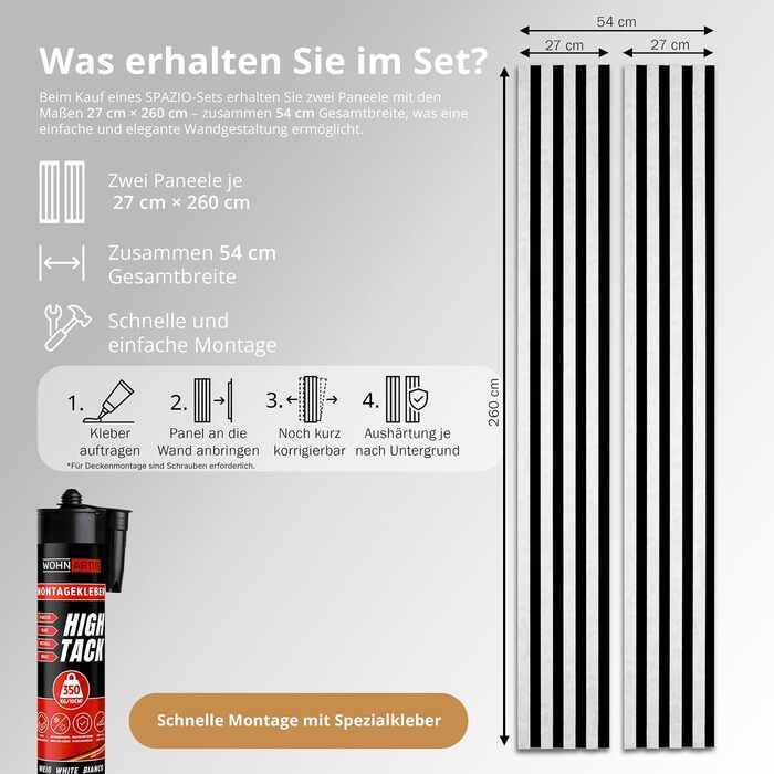 Акустичні настінні панелі SPAZIO (набір 2 шт) 260x54 см, колір Мармур 149, стіновий декор з акустичного фетру