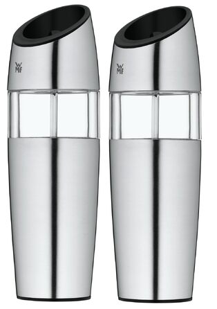 Електрична млин для солі та перцю WMF Cromargan® (набір 2 шт) з LED підсвіткою та керамічним механізмом