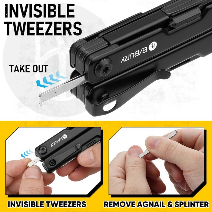 Мультитул BIBURY 10-в-1 з прихованими пінцетом, розбивачем скла, гурткорізом - для кемпінгу, риболовлі, туризму. Ідеальний подарунок для жінок та чоловіків.