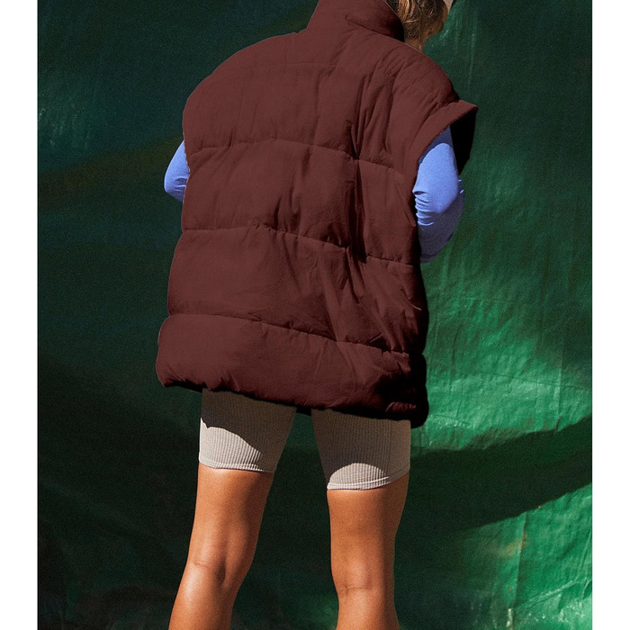 Жіноча пухова жилетка Ainangua з коміром-стійкою, блискавкою, без рукавів, тепла, з утеплювачем, для зими, легка куртка/манто (M, Коричневий)