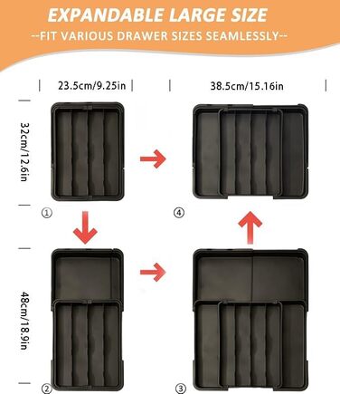 Органайзер для столових приборів ZHUlYIWIN в шухляду, розсувний, з тримачами для ножів (сірий)