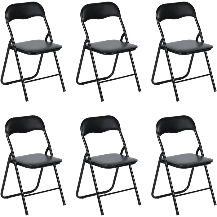 LuxNook 2-Piece PVC Folding Chair, Folding Stool with Cushion, Strong Metal Frame, Camping Chair, Foldable Chair, Office Chair, Space-Saving Desk Chair for Guest, Load Capacity 150kg (6pcs, Black)