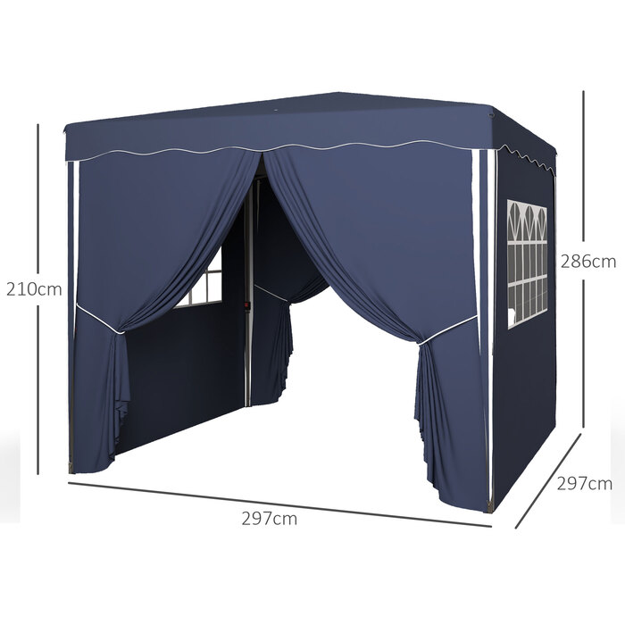 Outsunny Folding Gazebo 3 x 3 m with Side Walls & Windows, UV Protection, Garden Gazebo for Parties, incl. Carry Bag, Blue