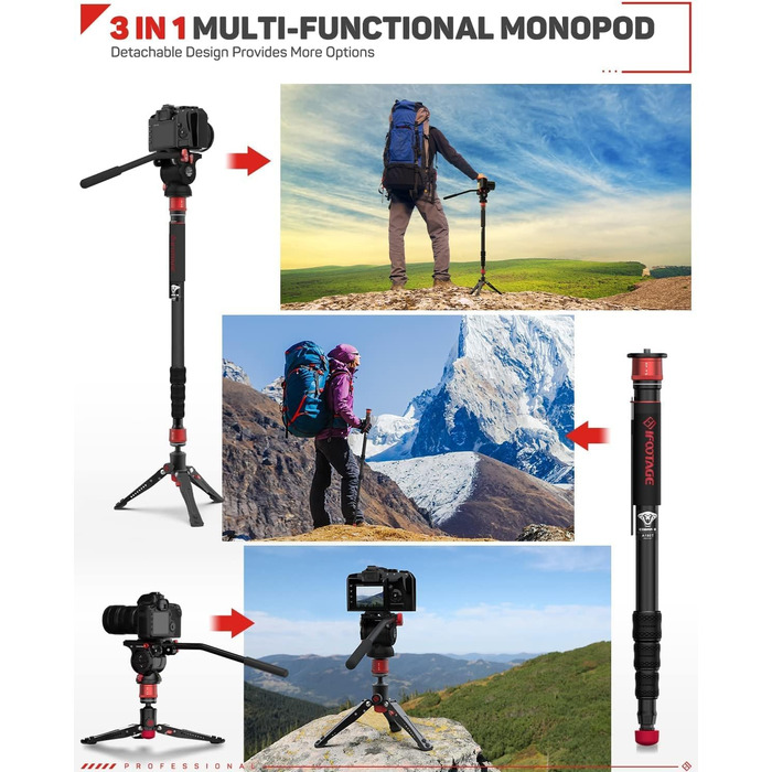 Монопод IFOOTAGE Cobra 3 A180T для камер Sony, Nikon, DSLR, з алюмінію, до 8 кг