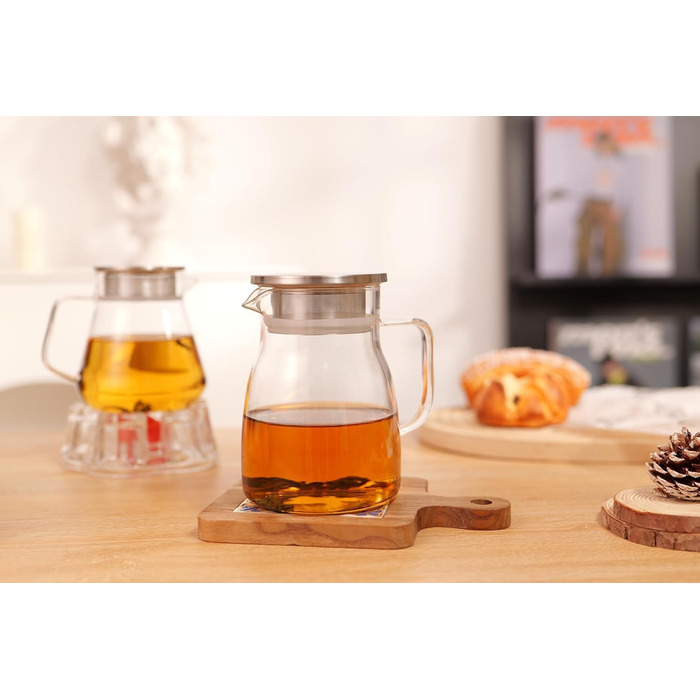 Скляний чайник для заварювання чаю CNGLASS 800 мл з фільтром із нержавіючої сталі, термостійкий заварник для листового чаю