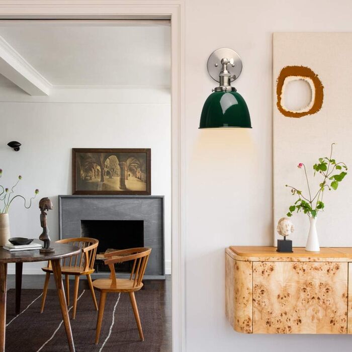 Phansthy 2 Pack Wall Sconce with Metal Shade Wall Lamp Industrial Design, Indoor Vintage Loft Wall Lamp E27 max. 40W for Living Room Bedroom Office Kitchen Hallway (White) (Dark Green)