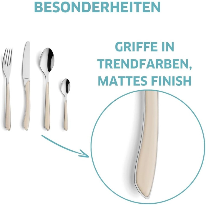 Набір столових приборів Kuppels Prisma для 6 осіб з нержавіючої сталі, рожеві ручки | 24 шт. | Нержавіючий | Столовий набір | Kuppels