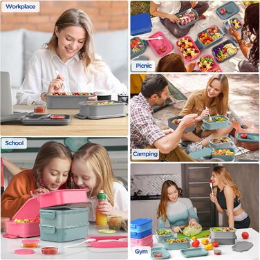 Ланчбокс WayEee 2130 мл, великий об'єм, витікoзахисний, BPA Free, для дорослих (блакитний)