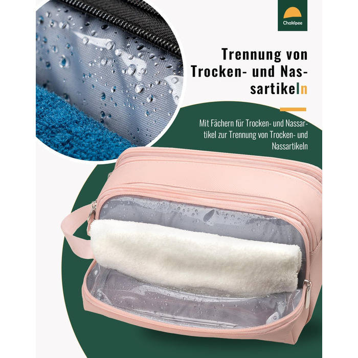 Чоловіча дорожня косметичка Kulturbeutel, водонепроникна, легка, з двома блискавками (Рожева)