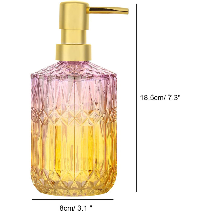 Скляний диспенсер для рідкого мила YunNasi: наповнюваний, для кухні, ванної, пральні (зелений, фіолетово-оранжевий)