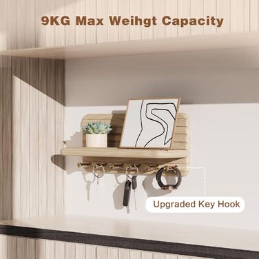 Дерев'яне ключове дошка з полицею та 6 гачками для прихожей, коридору, кухні