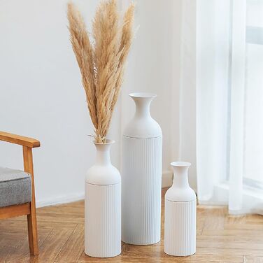 Large White Metal Floor Vase - Modern Textured Design, 68/51/41cm - Perfect for Pampas Grass, Living Room, Bedroom, Fireplace & Entryway