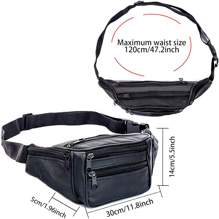 Чоловіча/Жіноча поясна сумка на пояс, водонепроникна, чорна, з регульованим ремінком 120 см, для подорожей, хайкінгу, прогулянок з собакою
