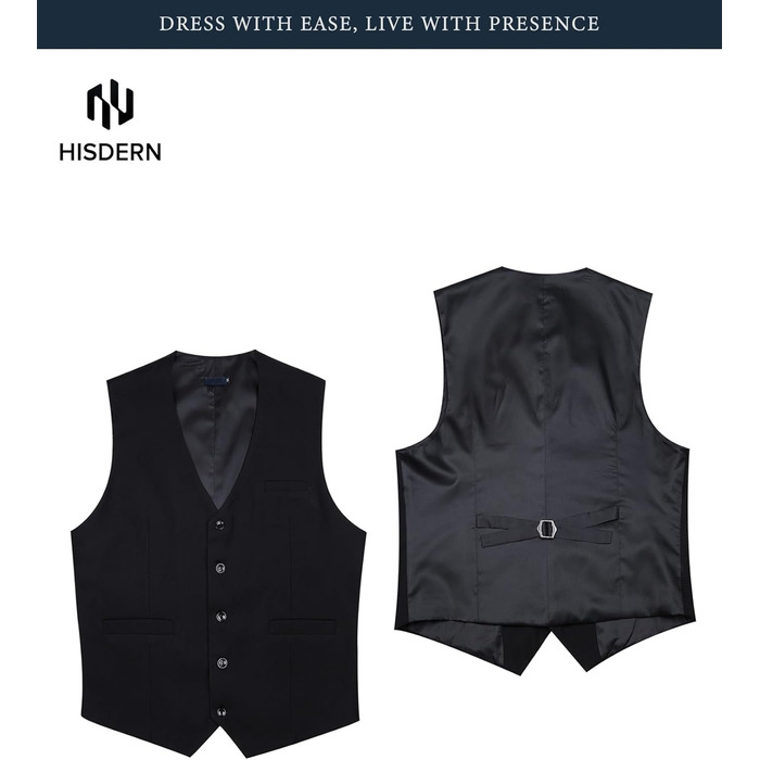Чоловіча жилетка для весілля та свят HISDERN, бавовна, однотонна, чорна (M)