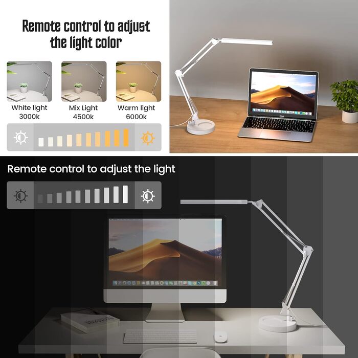 SKYLEO Dimmable Desk Lamp with Clip - Eye Protection LED Task Lamp - 3 Modes & 10 Brightness Levels - Black