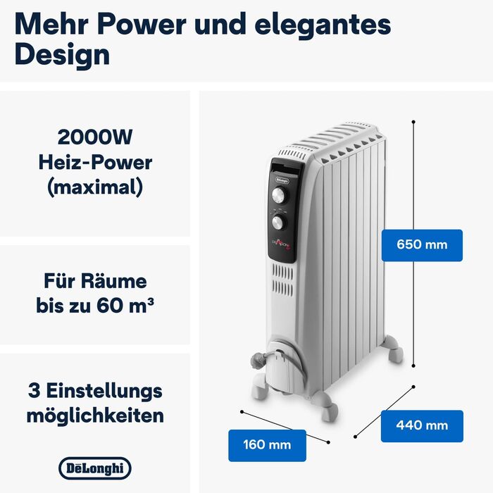 Масляний радіатор De'Longhi Dragon 4 TRD4 0615, 2000 Вт, 230 В, 50 Гц