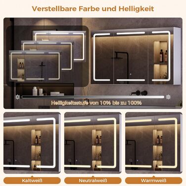 Дзеркало для ванної кімнати зі світлодіодним підсвічуванням, розеткою та 3 колірними температурами | Шафка для ванної кімнати 60x90x16 см (ВxШxГ), диммер + сенсорне управління | Біла шафка-дзеркало для ванної кімнати з 3 регульованими полицями та дзеркало