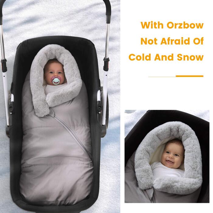 Orzbow Baby Footmuff Stroller Winter Footmuff Buggy, Baby Sleeping Bag Car Seat Winter, with Two-Way Zipper Washable Detachable Faux Fur Collar Fits All Strollers (Light Grey)