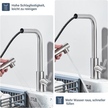 Кран кухонний Rozin чорний матовий з висувною лійкою 360° для мийки, з двома режимами, з донним клапаном