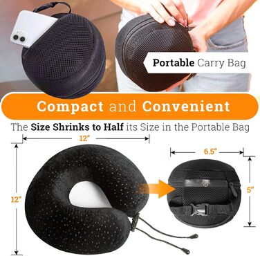 Подушка для шиї AERIS Reisen - подушка для сну з memory foam та чохлом з велюру - для подорожей (літак, авто, поїзд) та дому