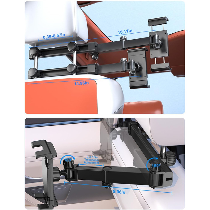 Тримач для планшета в авто PLDHPRO: кріплення на підголівник, сумісний з iPad, Samsung, Android, FireHD, 5.1'-15.6'