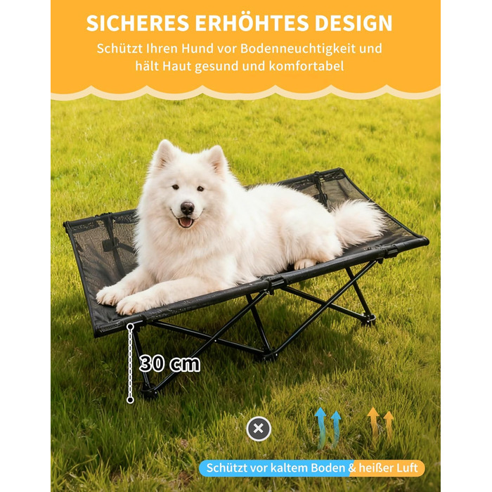 КінгКемп лежанка для собак, піднята лежанка для домашніх тварин, лежанка для собак на відкритому повітрі, чорна, 57 x 57 x 23 см (126 x 66 x 33 см)