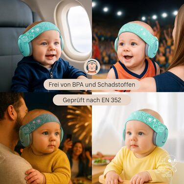 Навушники для захисту вух дитини 3-7 років (білий/зелений) - Комфортні, CE-сертифіковані, без тиску на джерельце. Захист від шуму для концертів, подорожей та повсякденного використання.