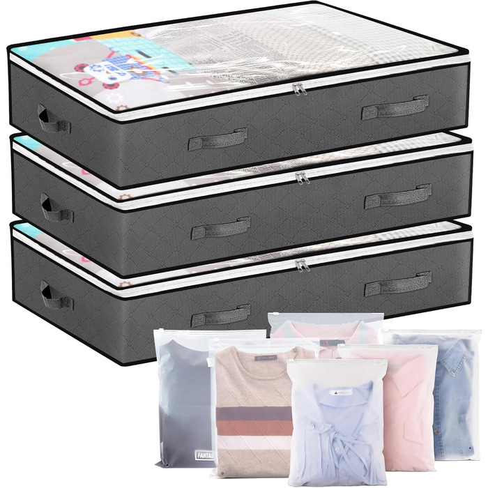 Коробки для зберігання під ліжком, 3 шт. Складані контейнери для білизни з 6 кишенями, органайзер для ліжка з ручками та блискавкою, коробки для одягу та постільної білизни