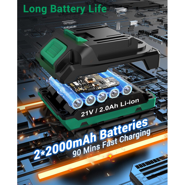 Акумуляторний шуруповерт BETENST 21V: 42Nm, 2.0Ah, 25+3 рівня крутного моменту, 2 швидкості, 10 мм патрон, LED, 30-ти елементний набір для дому, саду, DIY