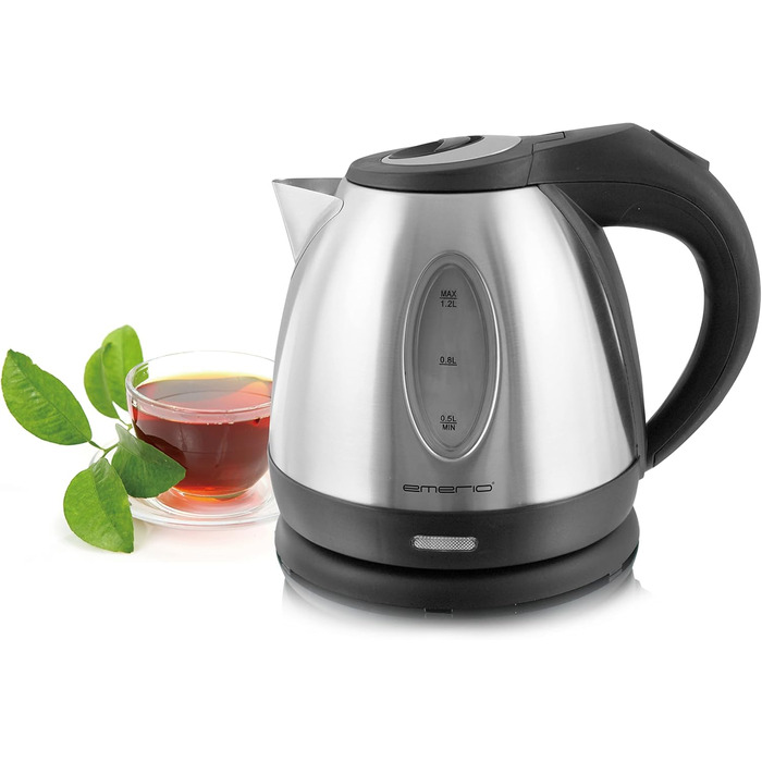 Електричний чайник EMERIO з об'ємом 1.7 л, 2200 Вт, блакитна LED-підсвітка, поворотна база 360°, з боросилікатного скла, без BPA, WK-119988.7 (1,2 нержавіюча сталь)
