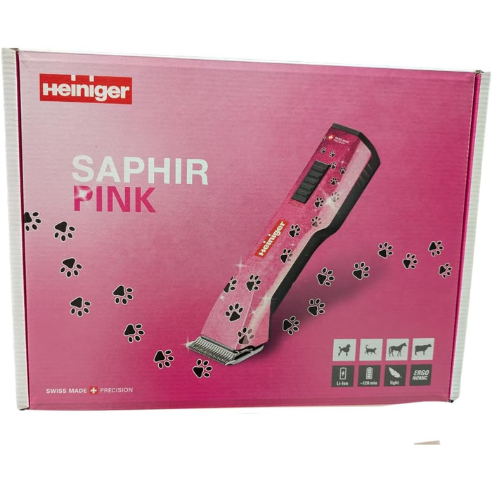 Набір для стрижки собак EHASO HEINIGER Profi Saphir: акумуляторна машинка, насадки, миска (рожевий)