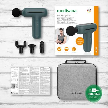 Масажер Medisana MG 200 Mini: 4 насадки, 5 рівнів інтенсивності, Smart-режим, довга робота від акумулятора, кейс