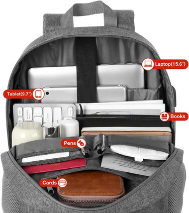 Рюкзак YAMTION 17.3 дюйми (44 см) для чоловіків та жінок, шкільний/університетський, з USB-портом для зарядки, сірий