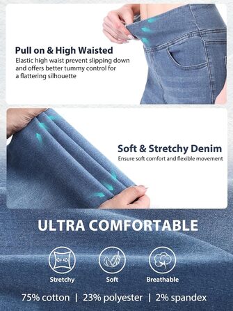 Жіночі джинси Dunke Bau: Прямі джинси-джеггінси з високою талією, еластичний денім, 4 кишені, модний bootcut, середньо-синій колір, розмір S (29)