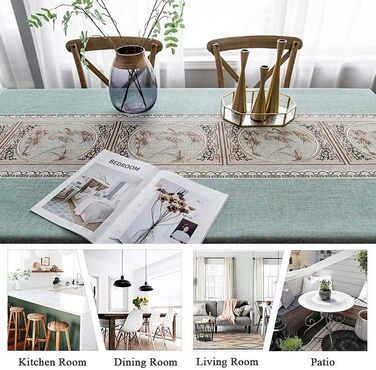 Pahajim Rectangular Cotton Linen Tablecloth Washable Tassels Design Garden Tablecloth for Coffee Table Home Kitchen Dining Table Decoration (Green, 140 x 260 cm)